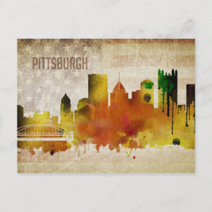 Pittsburgh, PA Wasserfarbe Stadt Skyline Postkarte