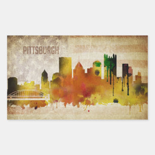 Pittsburgh, PA   Wasserfarbe Stadt Skyline Rechteckiger Aufkleber