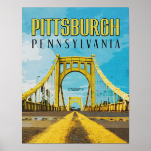 Pittsburgh, PA Yellow Bridge Vintage Poster