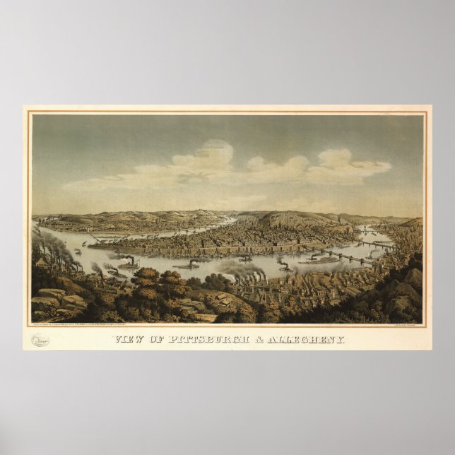 Pittsburgh Pennsylvania 1874 Antike Panoramakarte Poster (Vorne)