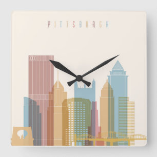 Pittsburgh, Pennsylvania   City Skyline Quadratische Wanduhr