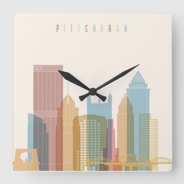 Pittsburgh, Pennsylvania | City Skyline Quadratische Wanduhr (Vorderseite)
