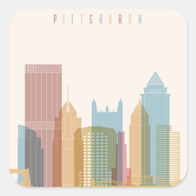 Pittsburgh, Pennsylvania | City Skyline Quadratischer Aufkleber (Vorderseite)