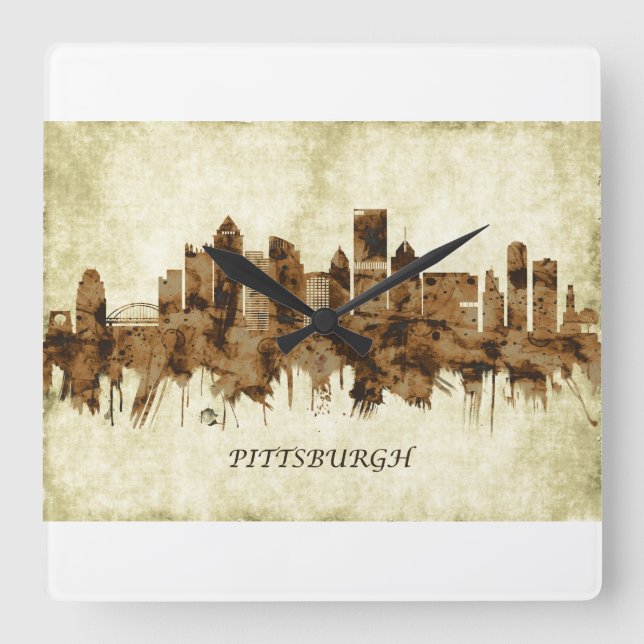 Pittsburgh Pennsylvania Cityscape Quadratische Wanduhr (Vorderseite)