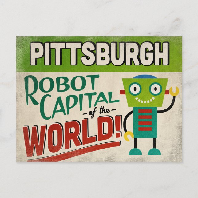 Pittsburgh Pennsylvania Robot - Funny Vintag Postkarte (Vorderseite)