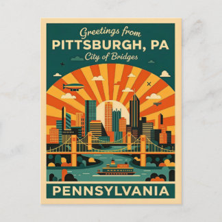 Pittsburgh Pennsylvania Stadt der Brücken Retro Postkarte
