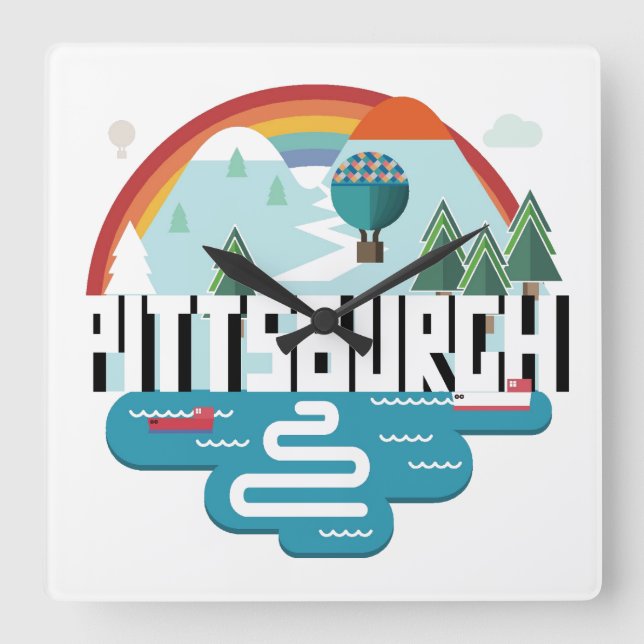 Pittsburgh, Pennsylvania | Stadtgestaltung Quadratische Wanduhr (Vorderseite)