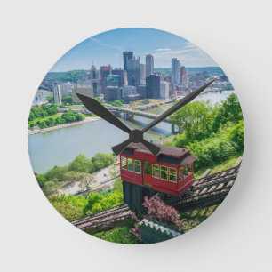 Pittsburgh Pennsylvania Steel City Skyline Incline Runde Wanduhr