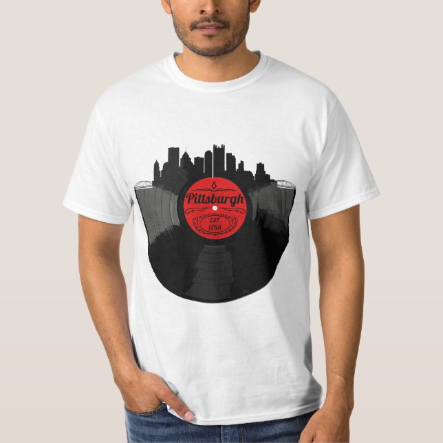 Pittsburgh Pennsylvania Vinyl Record Skyline  T-Shirt (Vorderseite)