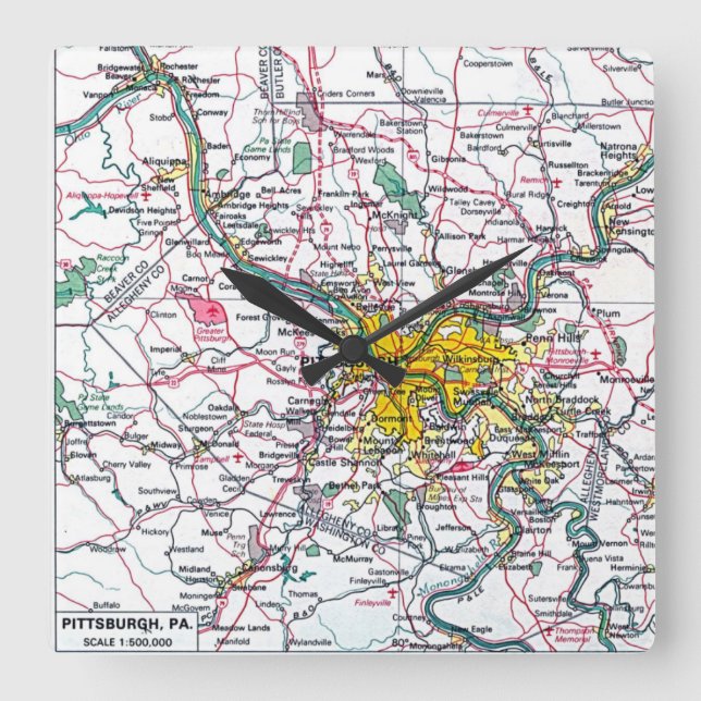 Pittsburgh Quadratische Wanduhr (Vorderseite)