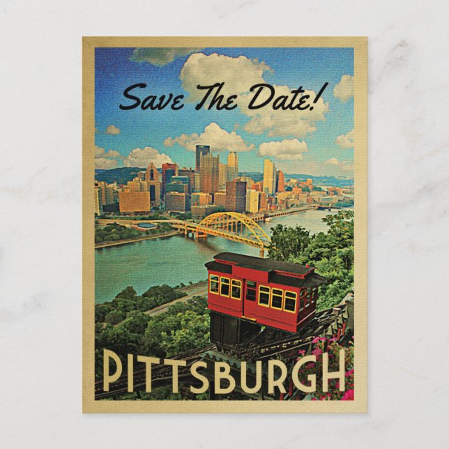 Pittsburgh Save the Date Vintage Postkarten (Vorderseite)