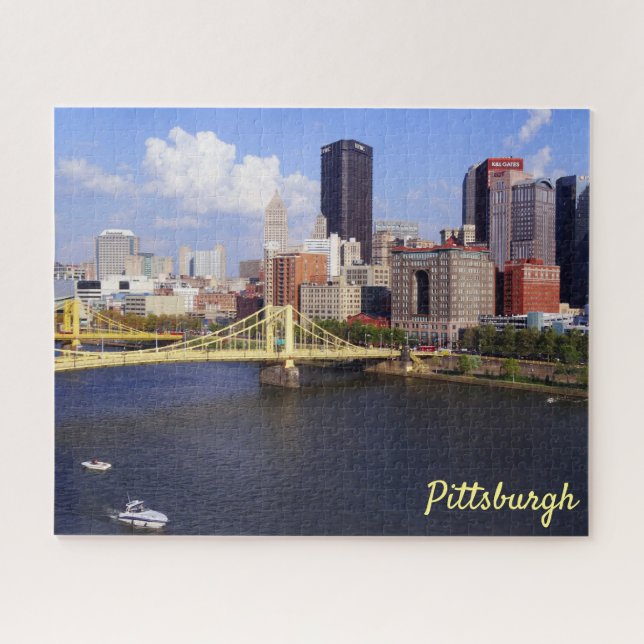 Pittsburgh-Skyline Allegheny Fluss Clemente Brücke Puzzle (Horizontal)