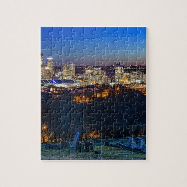 Pittsburgh-Skyline am Sonnenuntergang Puzzle (Vertikal)