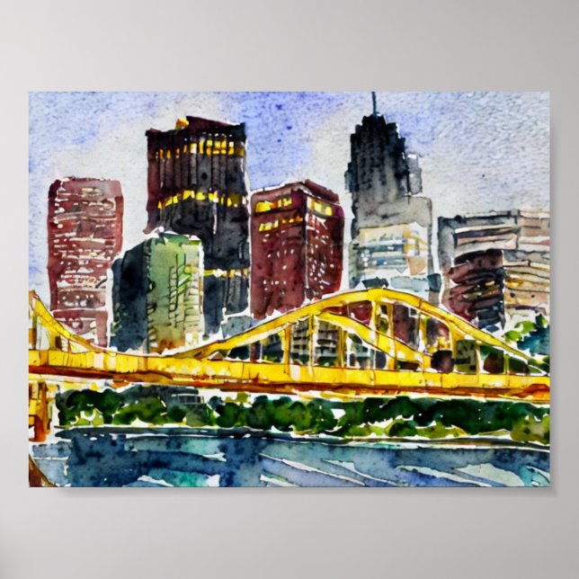 Pittsburgh Skyline Aquarellbilder Poster (Vorne)