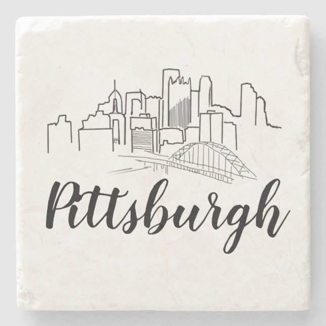 Pittsburgh Skyline Illustration Art Steinuntersetzer (Vorderseite)