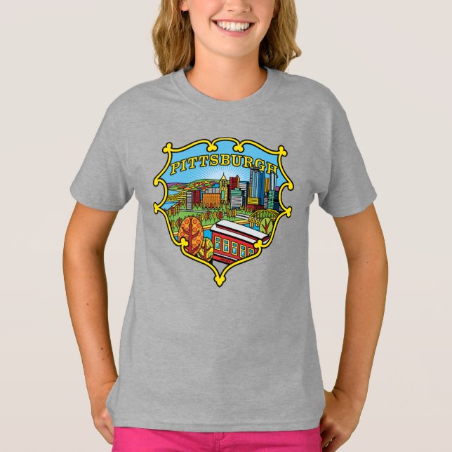 Pittsburgh-Skyline im Stadt-Schild T-Shirt (Vorderseite)