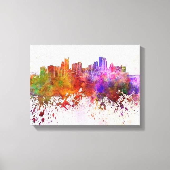 Pittsburgh skyline im Watercolor background Leinwanddruck (Vorderseite)