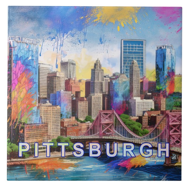 Pittsburgh Skyline Kunst  Fliese (Vorderseite)