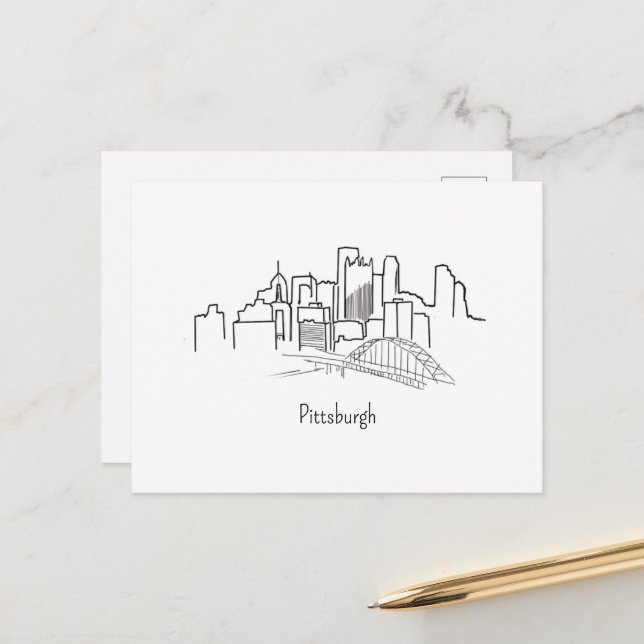 Pittsburgh Skyline Pittsburgh Illustration Postkarte (Vorderseite/Rückseite Beispiel)