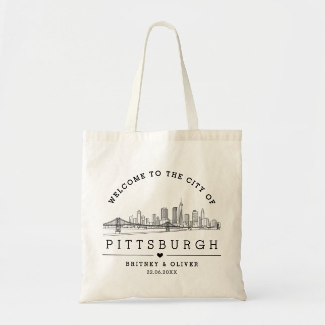 Pittsburgh Skyline Tote Bag - Gewohnter Hochzeitsv Tragetasche (Vorne)