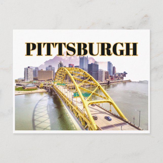 Pittsburgh Skyline und Fort Pitt Bridge Postkarte (Vorderseite)