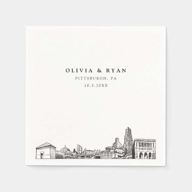 Pittsburgh Skyline Wedding Paper Cocktail Napkin Serviette (Vorderseite)