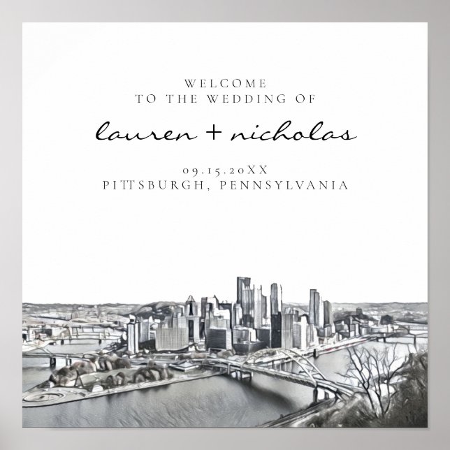 Pittsburgh Skyline Wedding Welcome Sign Poster (Vorne)