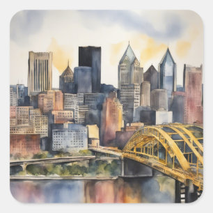 Pittsburgh-Stadtansicht Aquarell Quadratischer Aufkleber