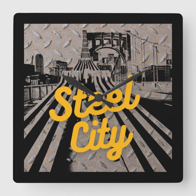 Pittsburgh Steel City Bridge Skyline Pennsylvania  Quadratische Wanduhr (Vorderseite)