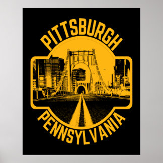 Pittsburgh Steel City Skyline Bridge Poster