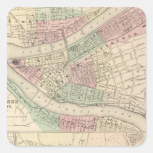 Pittsburgh und Allegheny, Pennsylvania Quadratischer Aufkleber