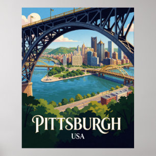 Pittsburgh USA Three Rivers Skyline Reise Poster