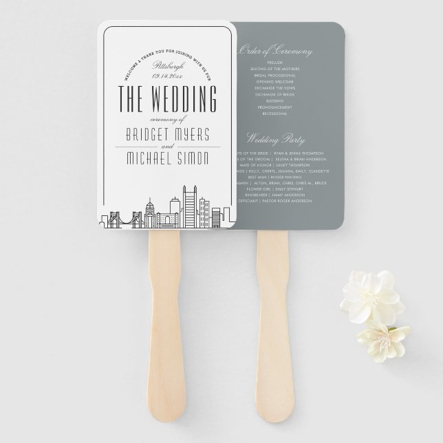 Pittsburgh Wedding | Hochzeitsprogramm Hand Fan Fächer (Vorne und Hinten)
