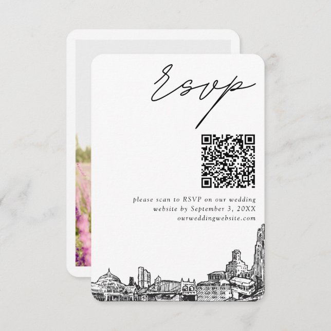 Pittsburgh Wedding Modern UAWG QR Code Small Begleitkarte (Vorne/Hinten)