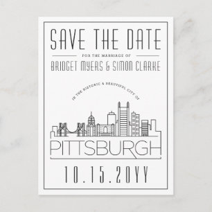 Pittsburgh Wedding Stylized Skyline Save the Date Postkarte