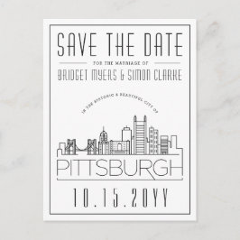 Pittsburgh Wedding Stylized Skyline Save the Date Postkarte