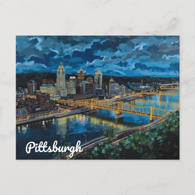 Pittsburgh Yellow Bridges City Art Postkarte (Vorderseite)