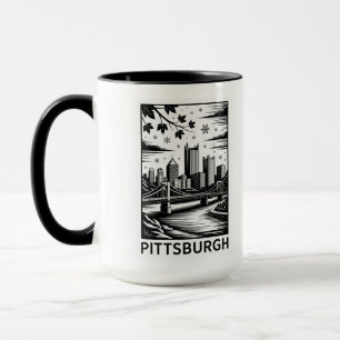 Pittsburgher Skyline Schwarz-Weiß Winter Stadt Tasse