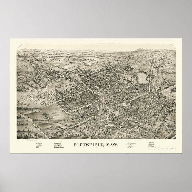 Pittsfield, MA Panorama Karte - 1899 Poster (Vorne)