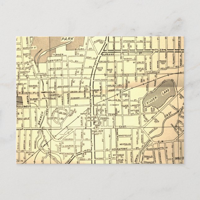 Pittsfield, MA Vintag Map Postkarte (Vorderseite)