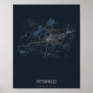 Pittsfield Massachusetts Straßenkarte Poster (Nach