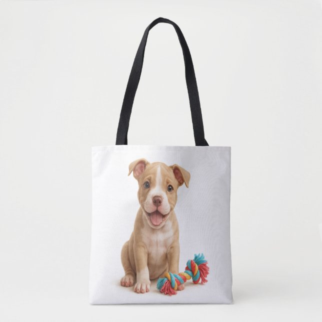 Pitty Party - Pitbull Welpe mit farbenfrohen Seils (Vorderseite)