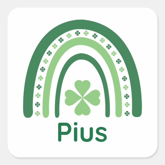 Pius Name Clover Boho Rainbow Quadratischer Aufkleber (Vorderseite)