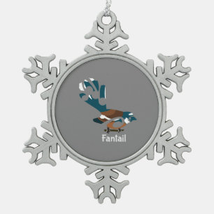 Piwakawaka Neuseeländischer Vogel Schneeflocken Zinn-Ornament