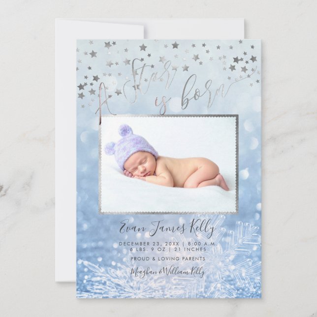 Pix Dezines A Star ist Geboren, Stars+Snow Bokeh Einladung (Vorderseite)