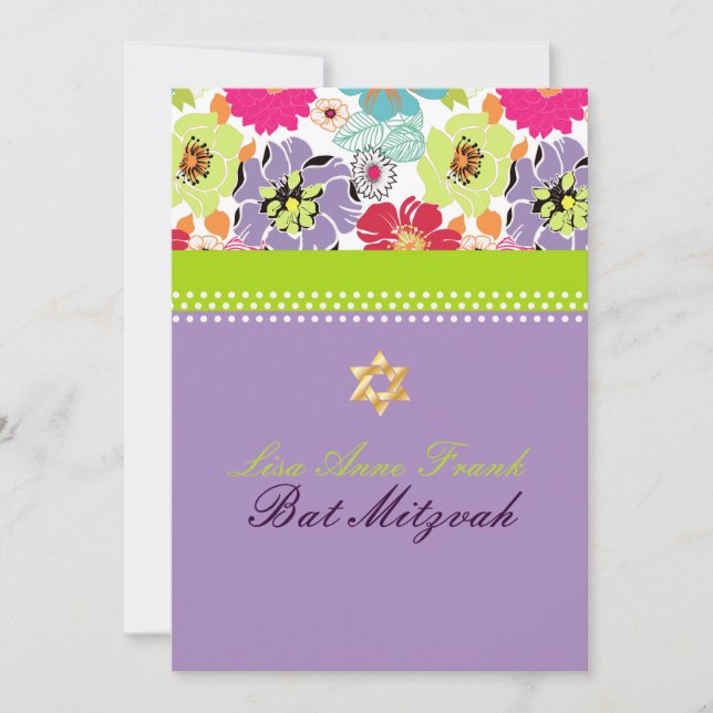 Pix Dezines Alegre Retro-Blüte, Bat Mitzvah Einladung (Vorderseite)
