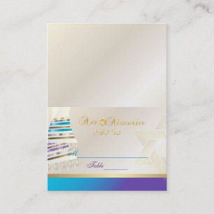 ✡ Pix Dezines Aqua/Lila Tallit B'nai Mitzvah Platzkarte