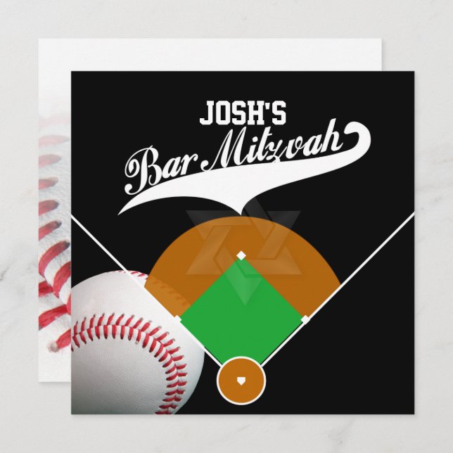 Pix Dezines ✡ Baseball Diamond/ Bar Mitzvah Einladung (Vorne/Hinten)