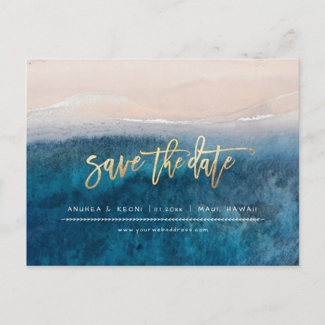 Pix Dezines Beach Imitate Gold Moderne Pinselschri Ankündigungspostkarte (Vorderseite)