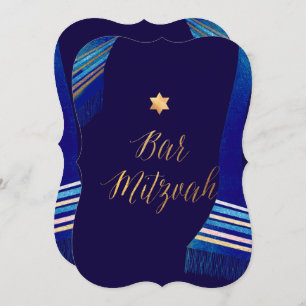 Pix Dezines ✡ Blauer Tallit Bar Mitzvah Einladung